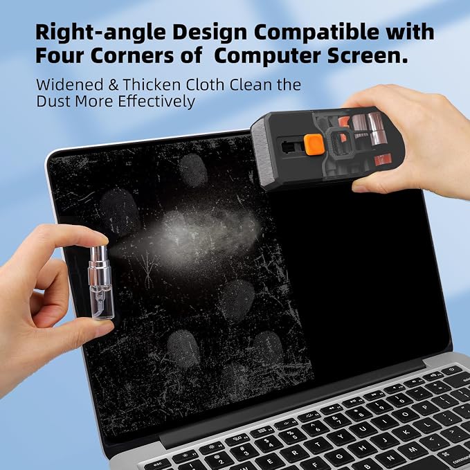 Keyboard Cleaner & Laptop Cleaning Kit, All-in-1 for Computer PC, Black | Electronics Deep Cleaning Reusable Brush Tool, Screen-Safe Spray, for iPhone iPad Macbook Airpod Camera, Gaming Accessories