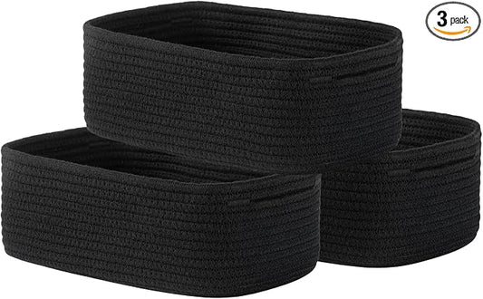 KALLAX Small Woven Storage Basket for Organizing, 12 x 8 x 4.5 inch, 3 Pack | Shelf baskets for closet organization, toy storage and home decor, Perfect as empty gift baskets for holidays, Black