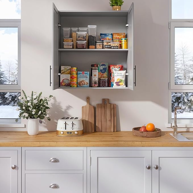 FIMELLO 30" Laundry Room Cabinets Wall Mounted, Wall Cabinets for Laundry Room, Kitchen Wall Cabinet with Adjustable Shelf, Shaker Wall Cabinet for Bathroom, Ashen Gray