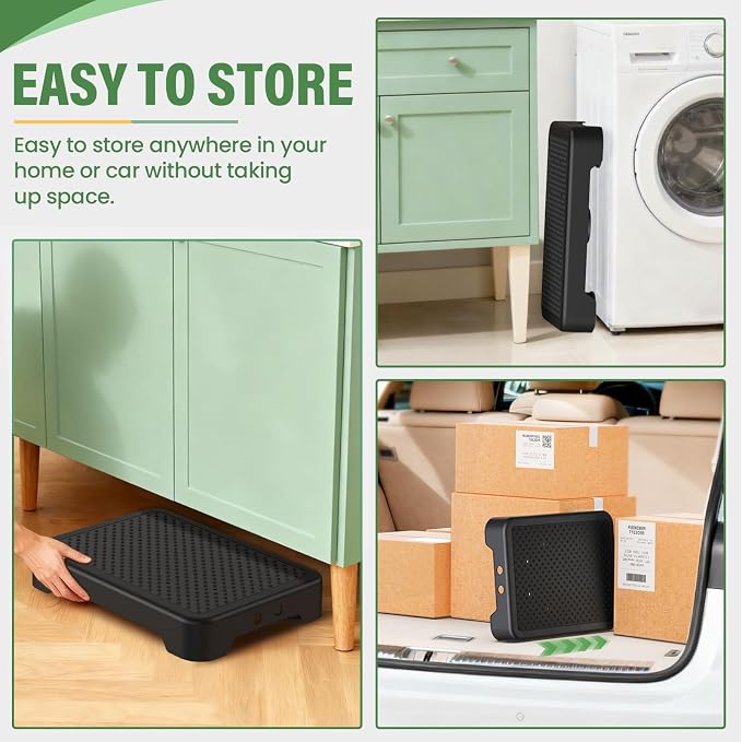 SOYO Mobility One Step Stool Platform for Adults & Elderly, Black-Black | Adjustable Small Step Riser for Seniors, Indoor Outdoor Non-Slip Standing Support Portable Low Step for Car, Bed, Bathroom