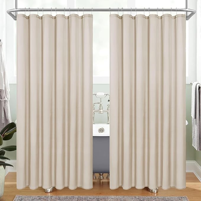MitoVilla 2 Pack Cream Fabric Shower Curtain Liner - 72" W x 72" H, Beige Shower Curtain or Liner for Modern Neutral Hotel Bathroom Decor, Waterproof Cloth & Machine Washable
