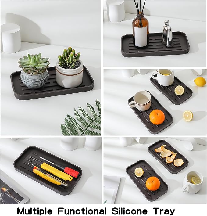 MicoYang Silicone Kitchen Sink Organizer Tray for Multiple Usage,Eco-Friendly Sponges Holder for Kitchen Bathroom Counter or Sink,Dish Soap Dispenser,Scrubber,Bottle,Cup (Coffee, 10"×5.3")