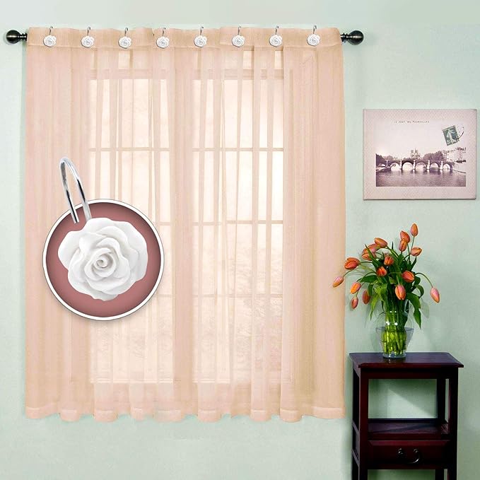 BEAVO Shower Curtain Hooks, Home Decorative Rustproof Shower Curtain Hooks Resin Rose Flower Shower Hooks Rings for Bathroom Shower Rods Curtains,Set of 12 Hooks (White) | White Flower Shower Curtain Ring - Stainless Steel Shower Ring Hook with Resin F...