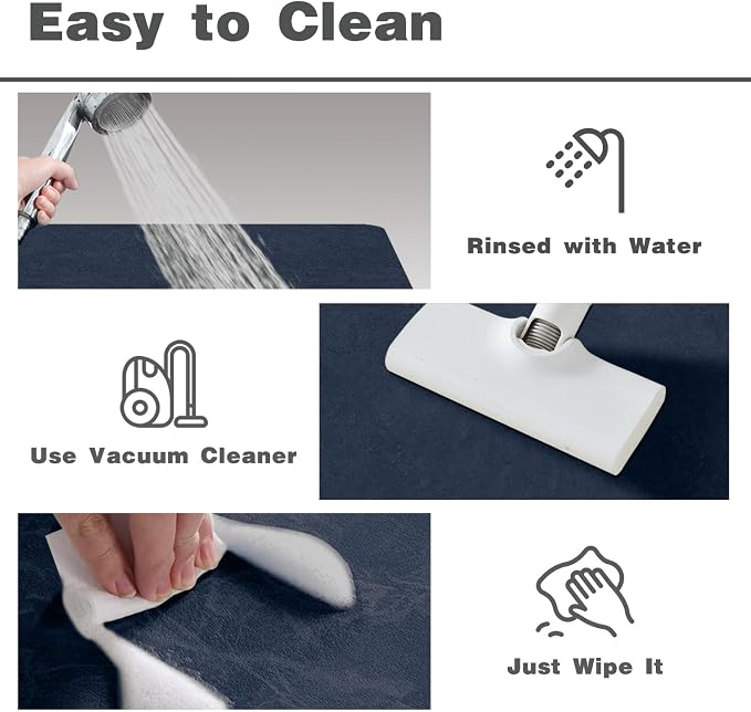 TYUU Bathroom Mat Quick Dry, Bathroom Rugs Non Slip Washable Thin Absorbent Bath Mat Fits Under Door Bathroom Floor Mat Perfect for Bath, Shower, or Sink 16"x24" Navy Blue
