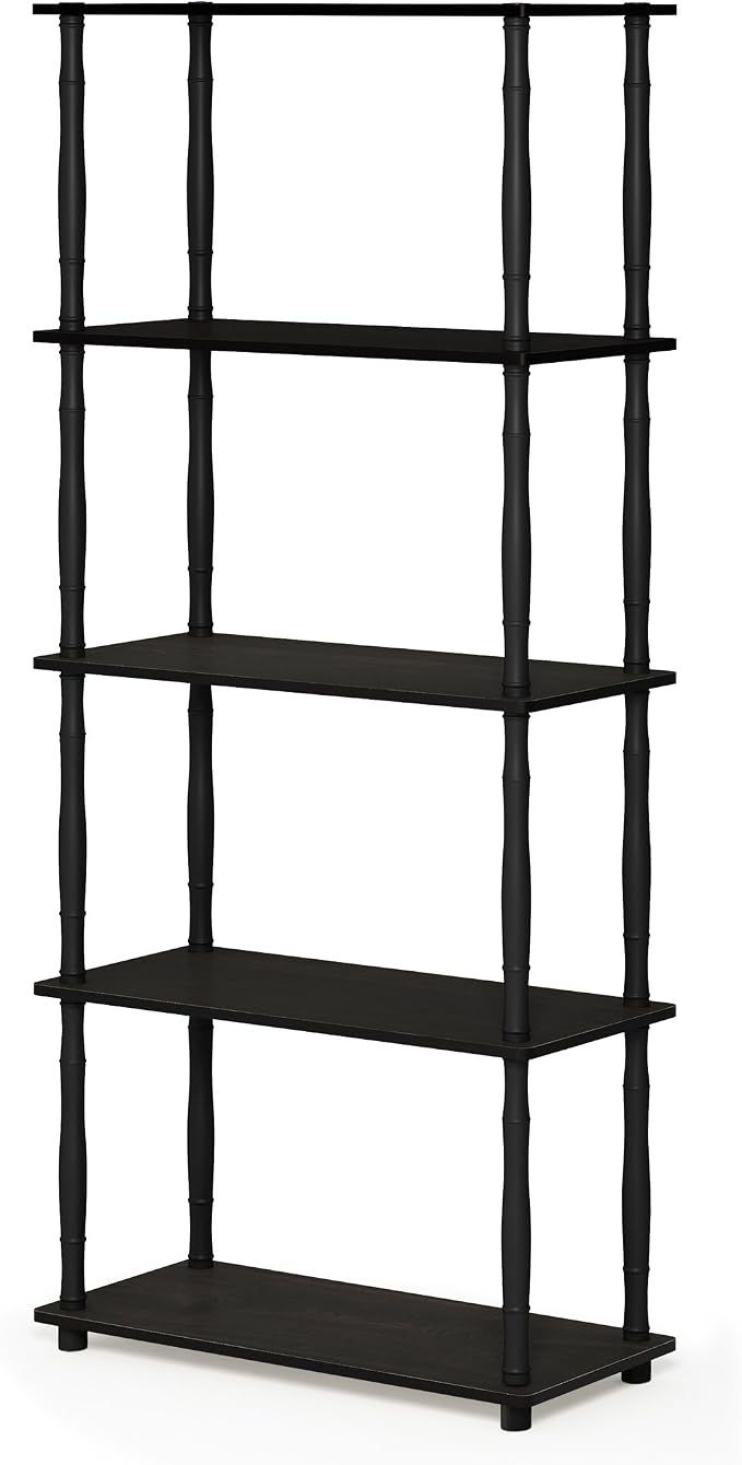 Furinno Turn-N-Tube 5-Tier Multipurpose Shelf / Display Rack / Storage Shelf / Bookshelf, Classic Tubes, Espresso/Black | Open Shelves Corner Bookshelf, Display Storage Shelves, Classic Tubes, for Organization, Living Room, Home Office