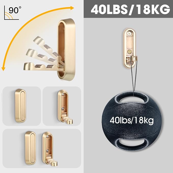 Folding Coat Hooks, 2 Pcs Foldable Gold Wall Hooks Heavy Duty Foldable Hook Bathroom Towel Hooks Robe Hooks Wall Mounted for Hanging Coat Towels Clothes Hat Bags Keys