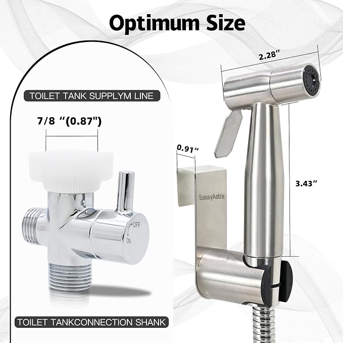 Handheld Toilet Bidet Sprayer — Adjustable Water Pressure, with Hose, Feminine & Pet Wash Kit, Bathroom Hygiene Attachment for Cloth Diaper Cleaning (Quick Install, Stainless Steel)