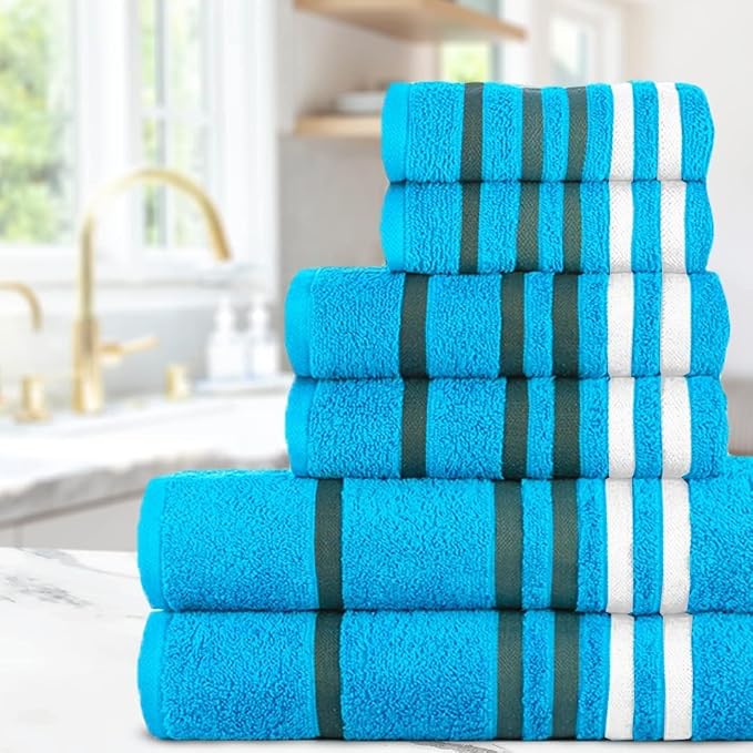 CASA COPENHAGEN 6pcs Bathroom Towel Gift Set, 550 GSM, Teal | Exotic 100% Egyptian cotton,2 Bath Towel 2 Hand Towel 2 Washcloth Towels. (Gift Set for Women & Men)