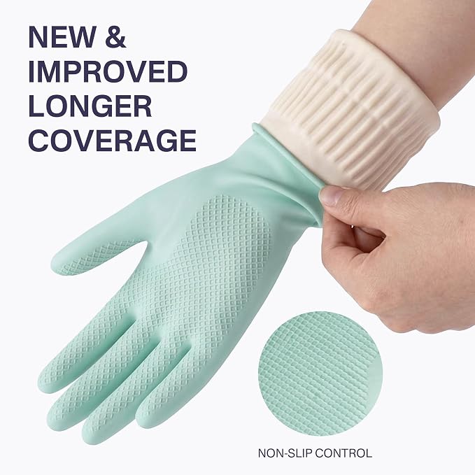 Rubber Dishwashing Gloves, Reusable Cleaning Dish Gloves for Kitchen, Long Cuff for Washing Dishes