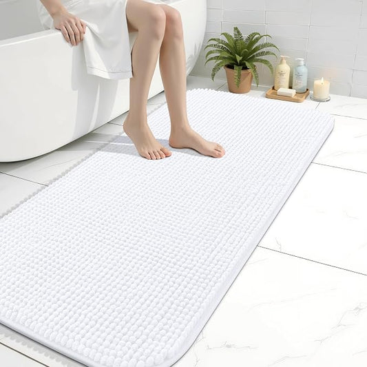 Arotive Chenille Bathroom Rugs 44x24, Soft Absorbent Bath Mat, White | Rubber Backing, Machine Washable Dry Bath Mats for Bathroom Floor, Tub and Shower, Home Decor Accessories