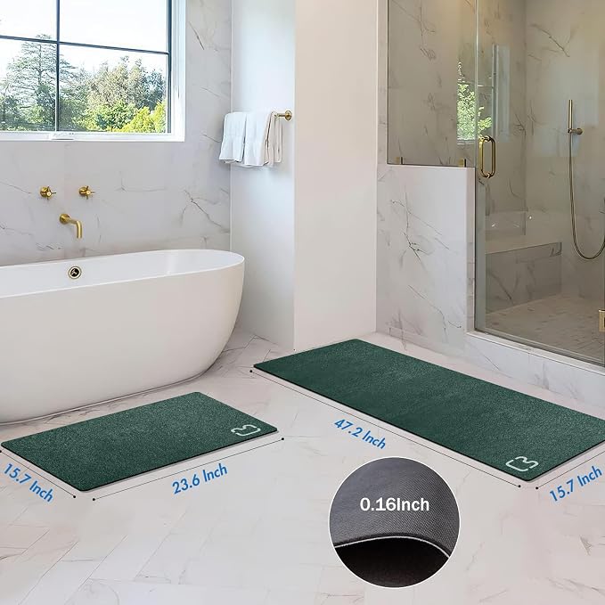 Bathroom Rugs and Mats Set 2 Piece Diatomaceous Earth Bath Mat,Dark Green | Non Slip Rubber Backed Quick Dry Bathroom Rugs Super Absorbent Low Pile Diatomite Stone Bathroom Mat Fit Under Door Floors