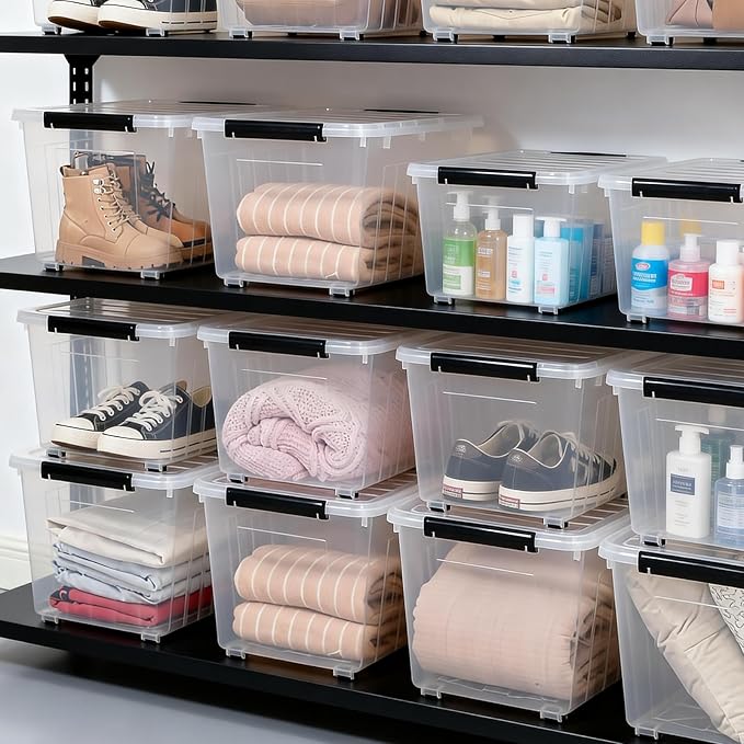 Citylife 82 Quart Large Clear Plastic Storage Bins with Lids 6-Pack | Stackable, Secure latching lids, Easy Find, Clothes Storage Bins for Closet Bedroom Garage