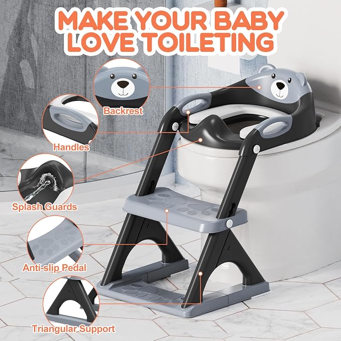 Potty Training Toilet for Toddlers, 2-in-1 Potty Training seat, Anti-Slip | SKYROKU, Fits Round & Elongated Toilets, 6 Heights, Splash Guard, Foldable, Holds 200+ lbs, Step Stool, Dishwasher Cushion