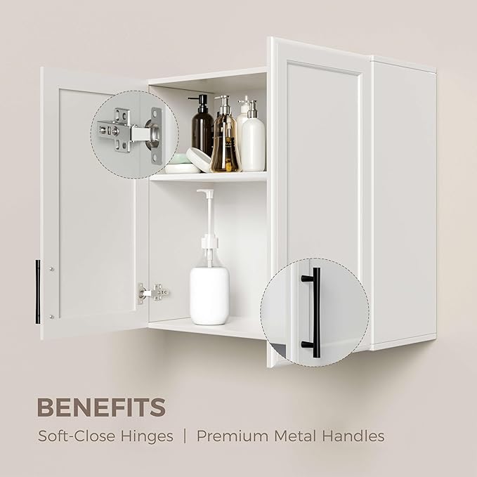 Furnaza 48" W Wall Cabinets for Laundry Room with Adjustable Shelf | White Upper Kitchen Wall Mounted Cabinets With Two Shaker Doors for Bathroom,Garage,12"D x 22"H,Floating Hanging Storage