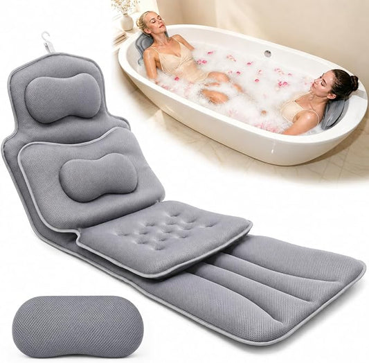 58"x18" Full Body Bath Pillow for Two, Luxury Bath Cushion for Tub | Bath Tub Pillows for Head Neck Waist Back Support, 6D Air Mesh Bathtub Cushion for Soaking Tub, Accessories for Relaxing Spa