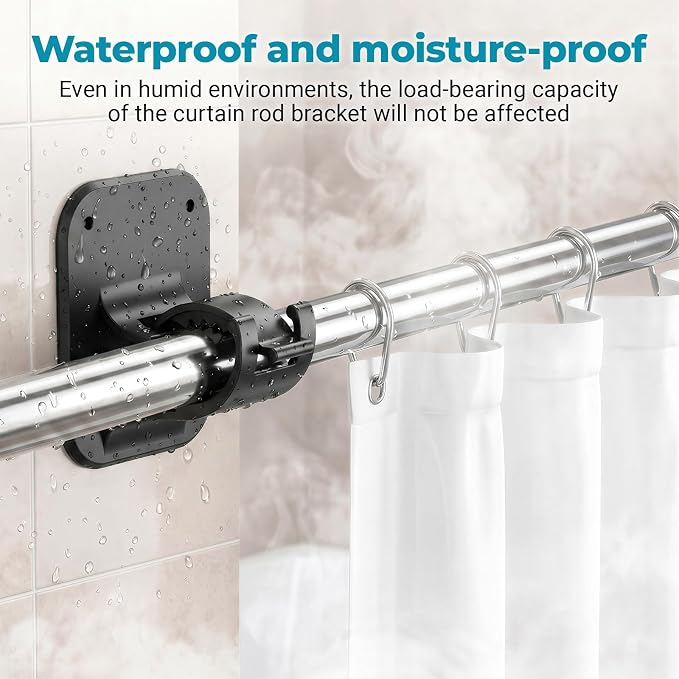 No Drill Curtain Rod Brackets-20LB, 4 Pack Self Adhesive Curtain Rod Holder | Peel and Stick Wall Hooks, Renter Friendly Upgrades for Apartment, Kitchen, Bathroom, Dorm, and RV, Housewarming Gifts