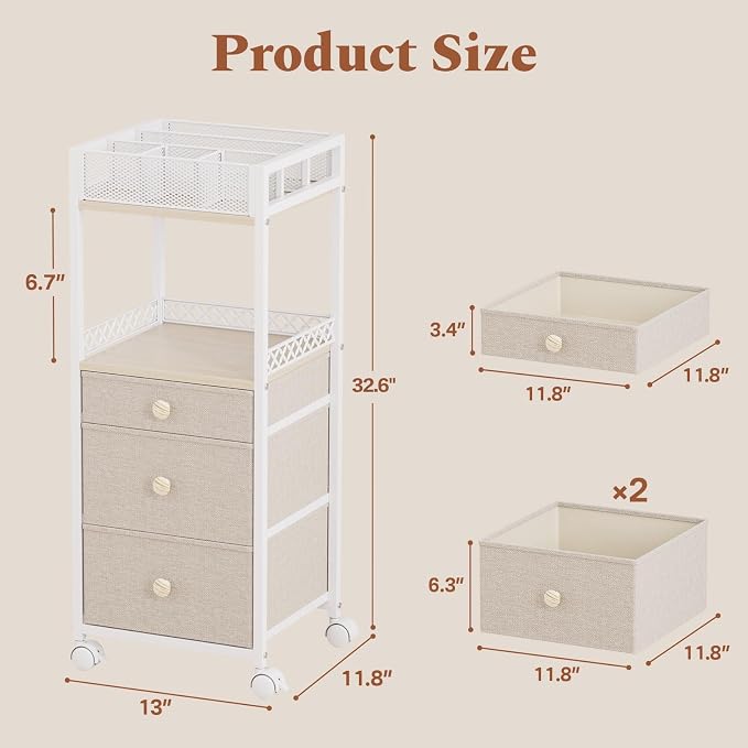 Plaviya Makeup Organizer Cart 3 Drawers for Perfume, Skin Care, Nail Polish | Utility Rolling Cart, Vanity Desk Organizer, Office, Bedroom, Bathroom, White
