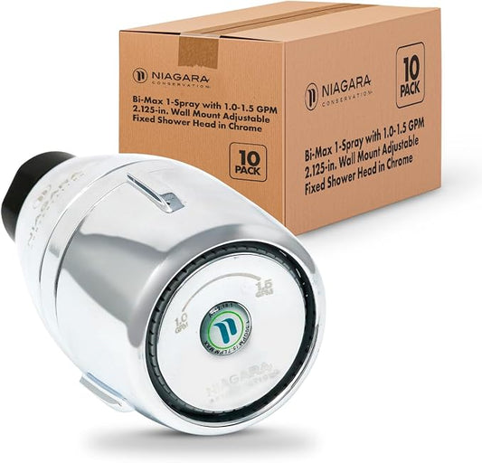 Niagara Conservation N2610CH Bi-Max 1-Spray with 1.0-1.5 GPM 2.125-in. Wall Mount Adjustable Fixed Shower Head in Chrome, 10-Pack | Bathroom Shower Head Sprayer with Pressure Compensation