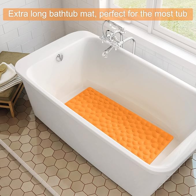 Non-Slip Bathtub Mat OTHWAY Soft Rubber Bathroom Bathmat with Strong Suction Cups (Orange, 16x40 inch)