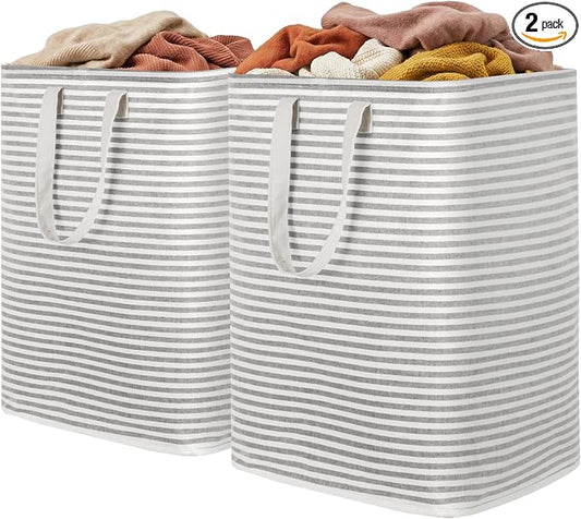 Lifewit 2 Pack Laundry Basket 90L Each, Collapsible Clothes Hamper with Reinforced Handles, Freestanding Waterproof Design for Bedroom and Laundry Room, Grey 180L Total