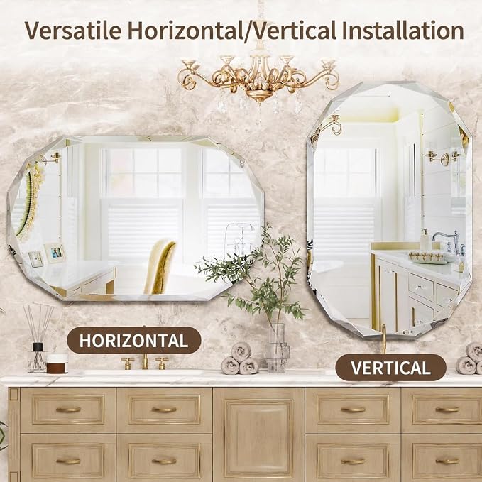 Suidia Bathroom Mirror, 24"x 36" Wall Mirror, Frameless Bathroom Mirror with Beveled Edge for Bedroom, Living Room, Entryway, Hallway, Oval Shape