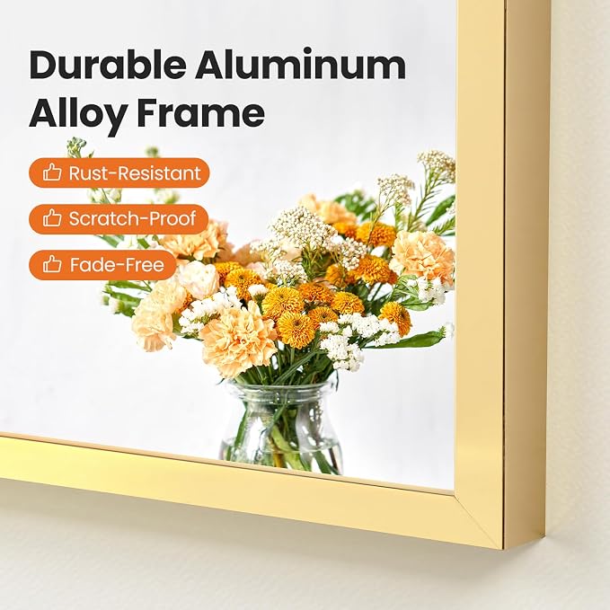 NEWBULIG 32"X30" Arched Bathroom Mirror for Over Sink, Wall Vanity Mirror | Tempered Glass, Anti-Rust Arched Metal Framed, Hanging or Leaning, Farmhouse Home Decor, Gold