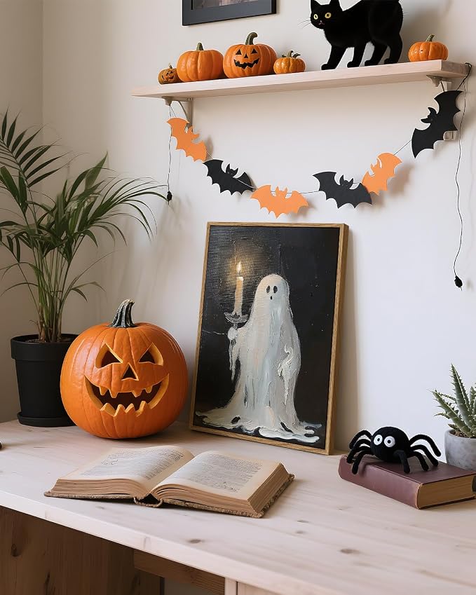 InSimSea Framed Canvas Art Prints, Vintage Halloween Decor, 12x16inch, Cute Spooky Ghosts Decor for Bedroom Kitchen Living Room shelf Fireplace, Dark Academia Gothic Pictures