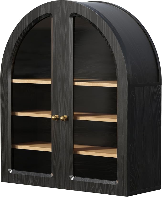 Arched Wall Cabinet, Large Bathroom Medicine Cabinet Wall Mounted Cupboard, Modern Floating Storage Cabinet with Acrylic Door Adjustable Shelf, Wood Organizer (Black-Oak)