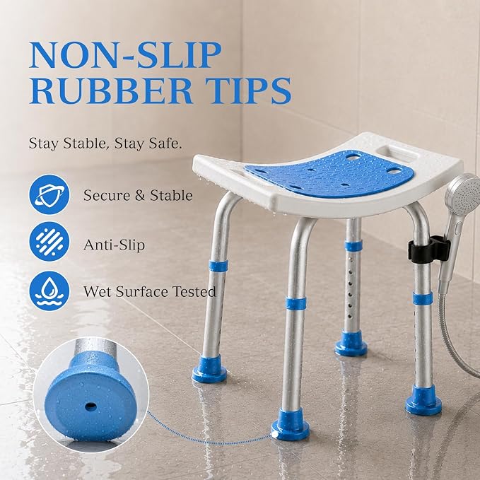 REHAND Shower Chair for Inside Shower, 400 lbs 6-Levels Height Adjustable Shower Stool with Suction Feet, Heavy Duty Shower Seat for Inside Tub Bathroom Chair for Elderly and Disabled