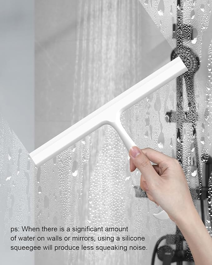 Shower Squeegee for Shower Glass Doors, 10 in Bathroom Squeegee with Hook | Muilt-Purpose Glass Squeegee for Tile, Shower Walls, Window, Car Cleaning, Streak-Free, No-Squeak, Ergonomic Hanging Squeegee