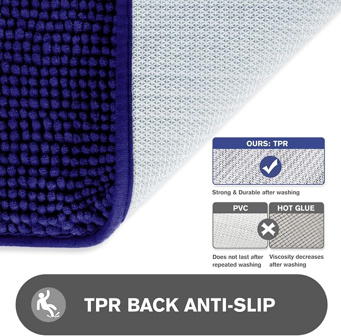 Royal Blue Bathroom Rugs – Absorbent and Washable Bath Mat, Non-Slip, Thick Soft Chenille Bath Rugs for Bathroom Floor, Shower, Sink - 26" x 44"