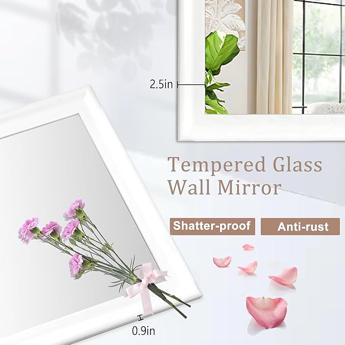 Tanmicoshomy White Framed Bathroom Mirror 20x30 Inch for Wall | 3mm Tempered Glass,Rectangle Mirrors for Over Sink,Living Room,Hallway Decor