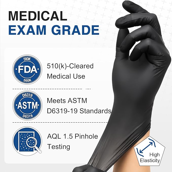 Schneider Nitrile Gloves, Gloves Disposable Latex Free, Powder Free | Black / Blue, 4-Mil, Medical Exam Glove, Food Safe Gloves, Cooking Gloves, Cleaning Gloves