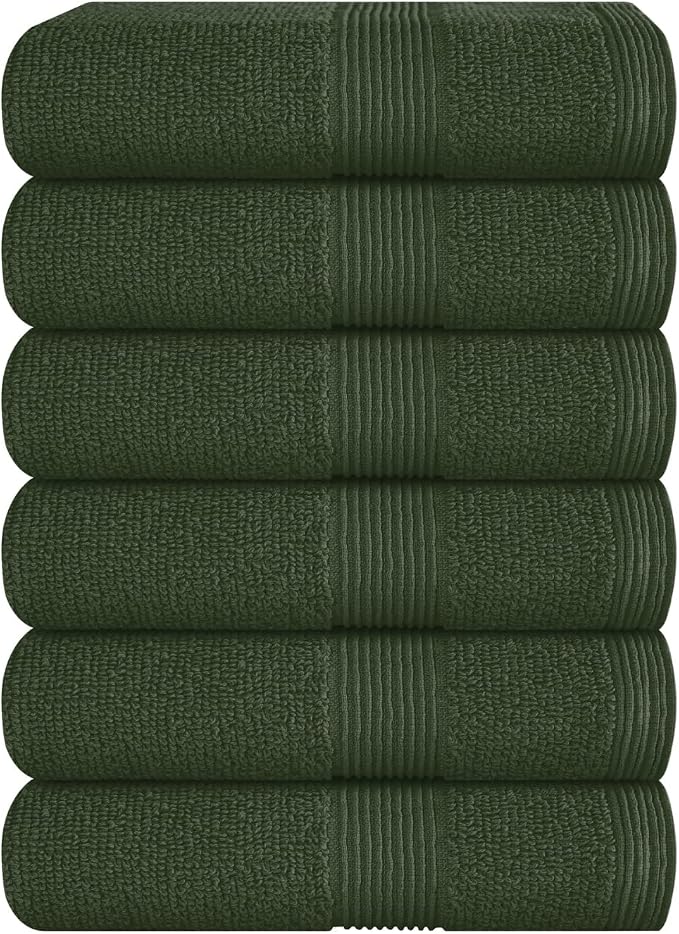Ultra Soft 6-Piece Hand Towel Set 16x28-100% Ringspun Cotton - Durable & Highly Absorbent Hand Towels - Ideal for use in Bathroom, Kitchen, Gym, Spa & General Cleaning - Olive Green