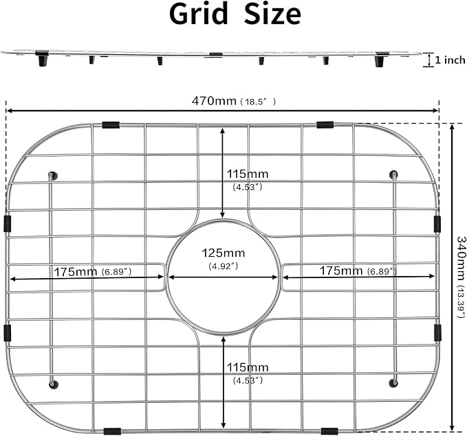Kitchen Sink Grid and Sink Protector, Stainless Steel Sink Grids 18-1/2" x 13-3/8" with Center Drain for Single Sink Bowl, Sinka Bottom Grid, Sinks Grate
