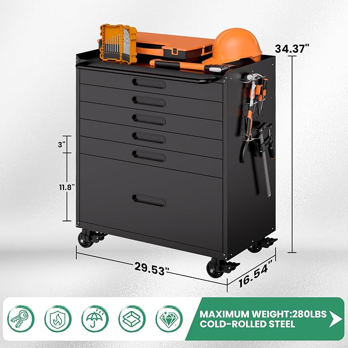 Garage Tool Cabinet Set,Heavy Duty Steel Rolling Tool Chest with Lockable Doors & Adjustable Shelves