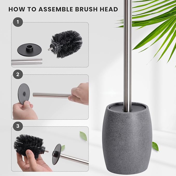 Clasin Home Toilet Bowl Brush and Holder with Stainless Steel Long Handle, Toilet Scrubber Brush with Durable Base, 360° Deep Cleaning Bristles for Bathroom, Compact Set for Small Space (Gray)