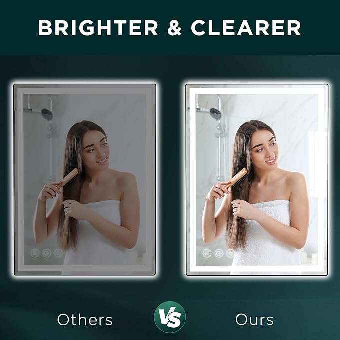 32" x 24" LED Bathroom Mirror with Lights, Memory Vanity Mirror | Anti-Fog, 3 Color Modes, Dimmable, Front Lit, Memory Function, Tempered Glass, Lighted Bathroom Mirror for Wall