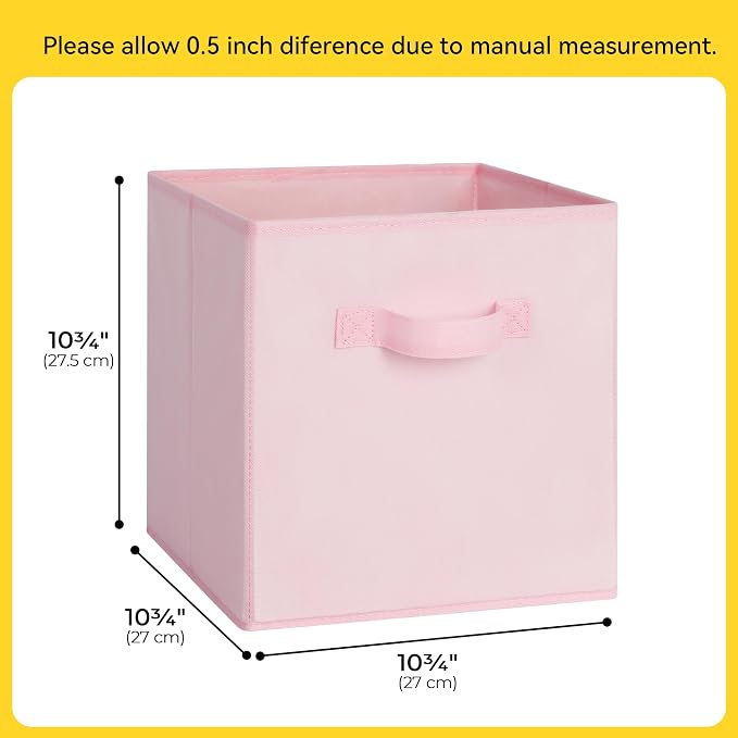 Cupic Cupid 10-Pack 11x11 Collapsible Storage Cubes, Fabric Bins, Pink | Foldable, Reinforced Front Handle, Holds Clothes, Toys, Blankets and More, Fits Closet, Shelves, Nursery, Bedroom