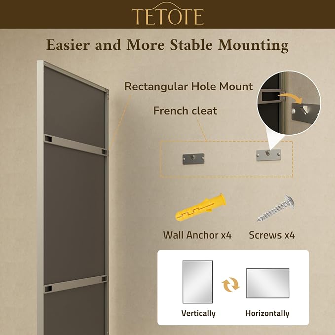 Brushed Nickel Bathroom Mirror for Over Sink 40" x 24" Brushed Nickel Beveled Framed Rectangle Vanity Mirror for Bathroom, Bedroom, Entryway, Living Room, Tempered Glass, Stronger Frame