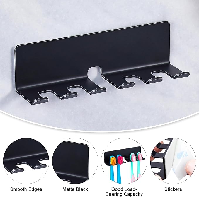 Electric Toothbrush Head Holder, Toothbrush Holders Wall Mounted, Electric Toothbrushs Holder, Bathroom Shower Tooth Brushing Holder, Tooth Brush Head Holder Organiser (Black, Large)