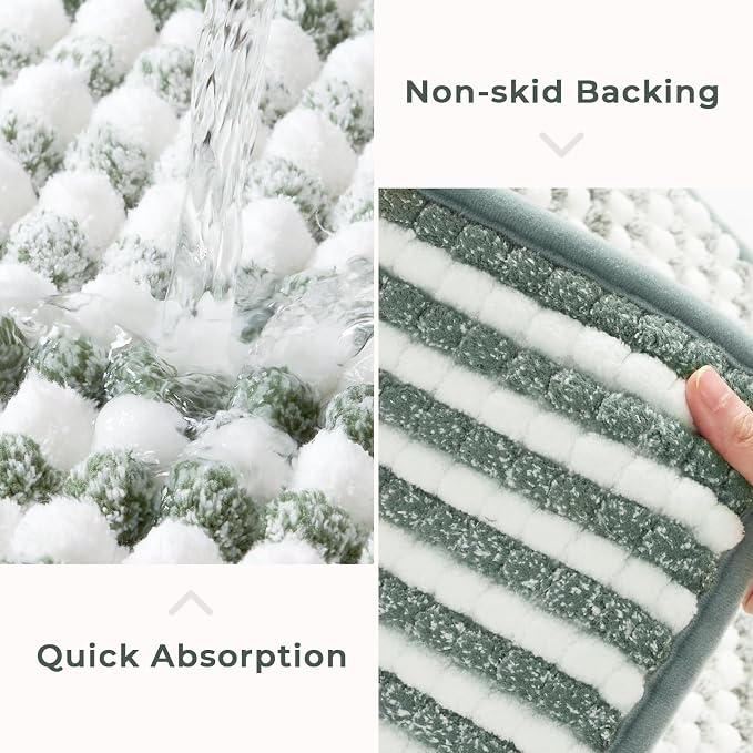 FRESHMINT Chunky Ombre Chenille Bathroom Rug, Sage Green & White, 24"x36" | Water Absorbent, Soft Bath Rugs for Bathroom Floor, Thick Non Slip, Washable Quick Dry
