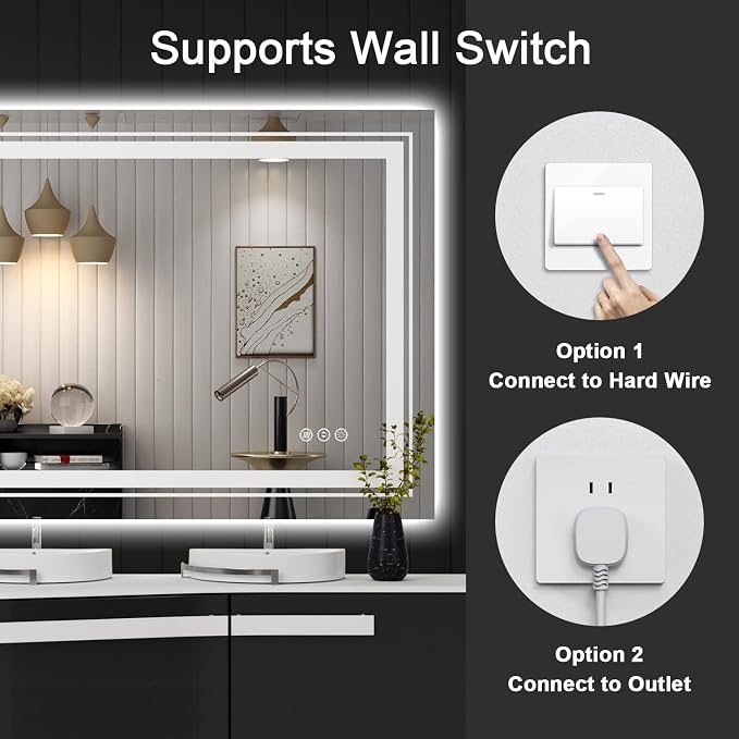 Snowdool 40 x 32 in LED Bathroom Mirror, Front and Backlit, Anti-Fog | Front and Backlit, Stepless Dimming, Anti-Fog, Memory Function