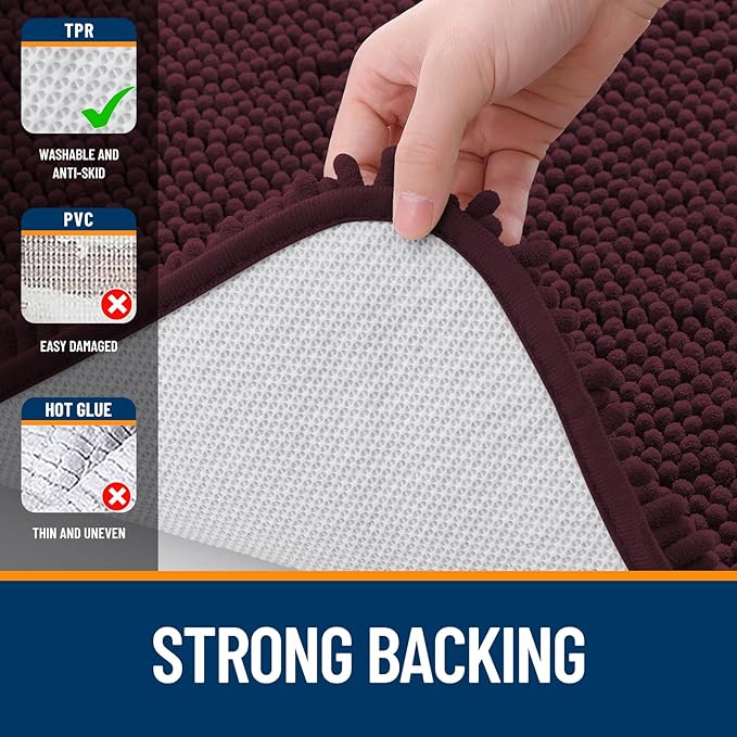 OLANLY Bathroom Rugs 36x24, Extra Soft Absorbent Chenille Bath Rugs | Black Cherry, Quick-Drying Rubber Backing, Washable Bath Mat for Bathroom Floor, Tub and Shower, Home Decor Accessories