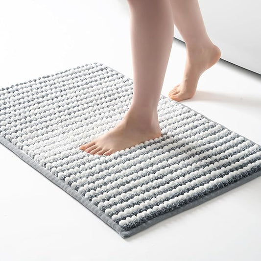 FRESHMINT Chunky Ombre Chenille Bathroom Rug, Gray & White, 20"x32" | Water Absorbent, Soft Bath Rugs for Bathroom Floor, Thick Non Slip, Washable Quick Dry