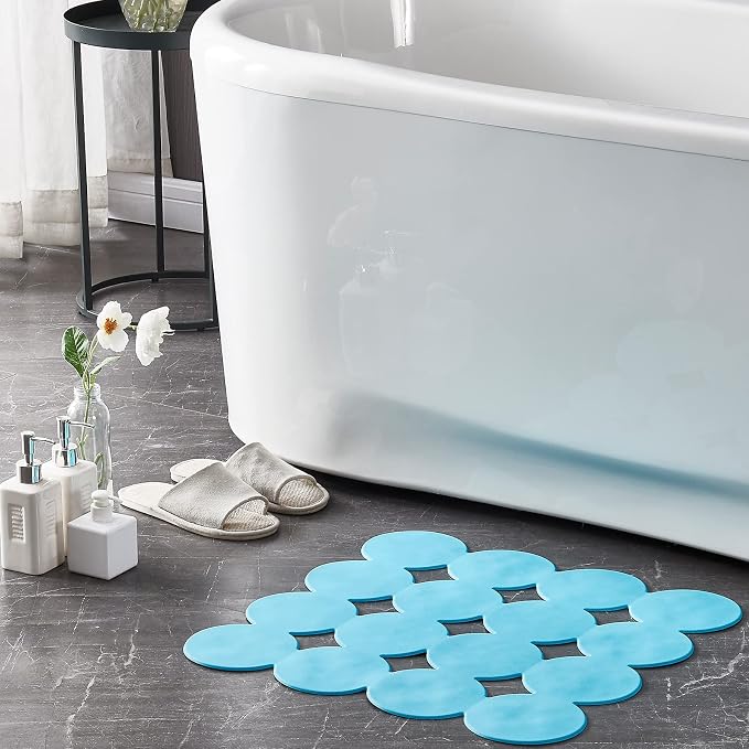 Webos Square Shower Mat Nonslip - Rubber Bathtub Mat with Suction Cups for Inside Shower Bathroom Floor (Blue, 21X21“)