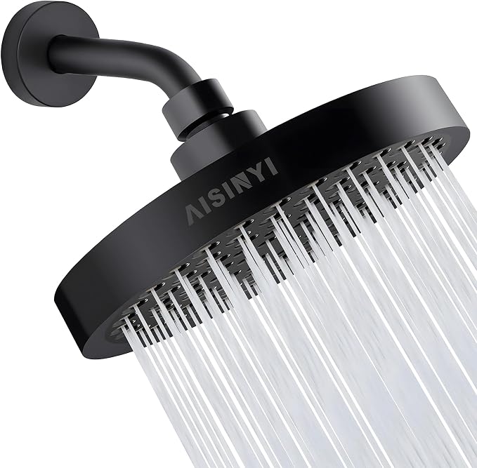 6" High Pressure Rain Shower Head, Luxury Matte Black Finish | 6 Inch Fixed Bathroom Showerhead, Adjustable Replacement, 90 Anti-Clog Nozzles, Removable Restrictor, Tool-Free Easy Install