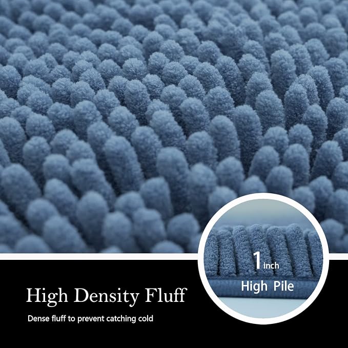 Bathroom Rugs Chenille Bath mat 2 Piece Set, Super Absorbent, Strong PVC Non Slip Backing, Bath mats for Bathroom, Plush Shaggy, Thick, Machine Washable, Bathtub, Toilet .(Medium Blue)