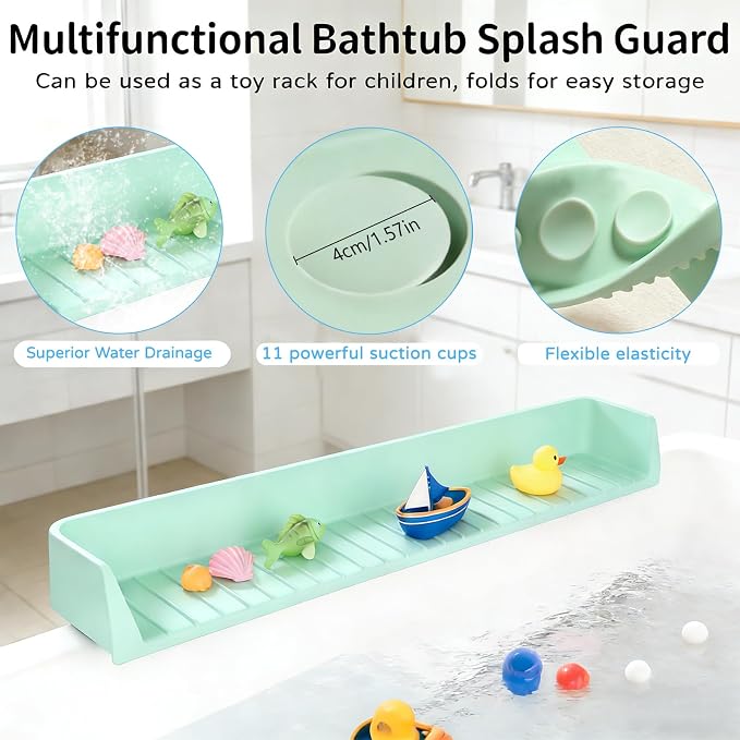 Splash Guard for Bathtub, 31-Inch Silicone Tub Toy Tray for Kids | Bathtub Splash Guard for Kids, Tub Edge Guard with Toy Holder Shelf to Help Reduce Spills and Keep Floors Dry