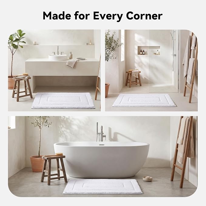 GRANNY SAYS White Bathroom Rug 24" x 36", Non-Slip Microfiber Bath Mat | Ultra-soft, durable TPR backing for reliable grip, fast water absorption, machine washable for Vanity, Shower, Tub